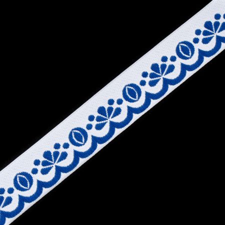 Stuha krojová vyšívaná bílá 2 cm tm.modrá výšivka