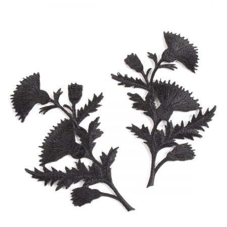 Květinová květ bodláku párová aplikace černá