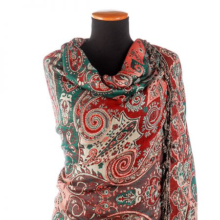Maxi šála pléd paisley vzor rezavozelenohnědý