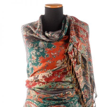 Maxi šála pléd paisley vzor petrolhnědý 