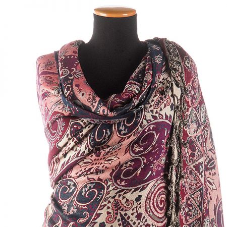 Maxi šála pléd paisley vzor fialovostarorůžový