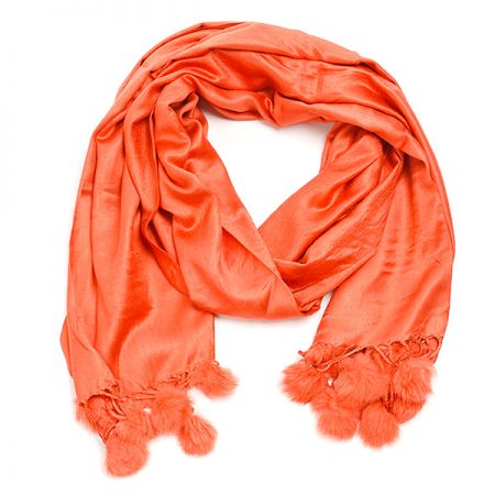 Šála směs kašmír/hedvábí s bambulkami skořicová II.jakost