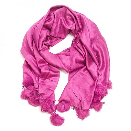 Šála směs kašmír/hedvábí s bambulkami fialová