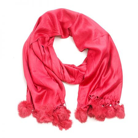 Šála směs kašmír/hedvábí s bambulkami vínová