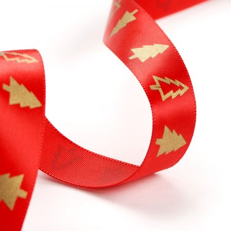 Stuha vánoční atlasová stromeček zlatá/červená