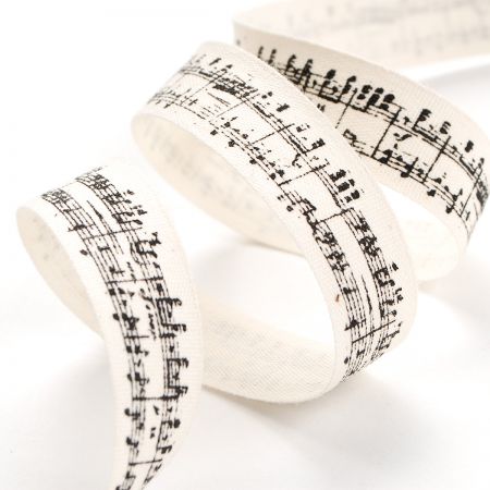 Stuha bavlněná vzor noty černá/režná