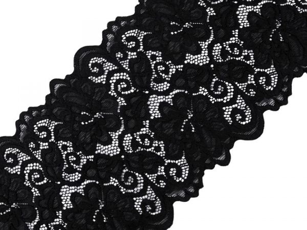 Pružná krajka lem květinový vzor 15cm černá