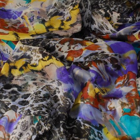 Hedvábný mušelín - mix barev fialová