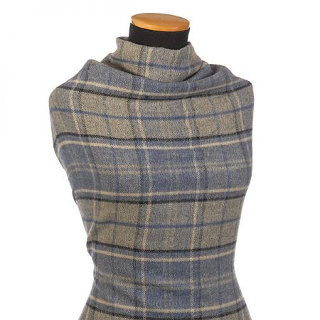 Bavlněný flanel košilová látky vzor kostky modrá/šedá