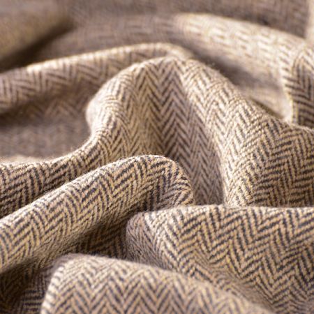 Látka na kabát vzor rybí kost khaki/hnědá