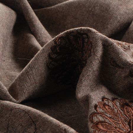 Tvídová látka s výšivkou hnědokrémová/hnědá