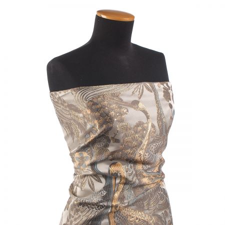 Žakárová dekorační látka Art deco Volavky béž