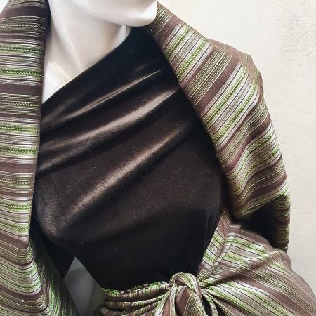 Brokát pružný proužky zelenohnědý