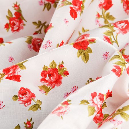 Bavlněná látka tisk vzor růží červená  