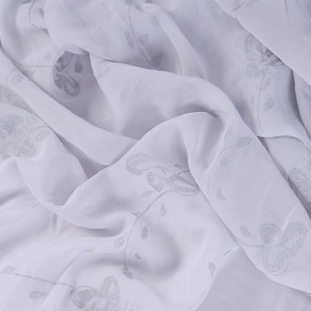 Šifon stříbrný tisk motiv květin světle šedá