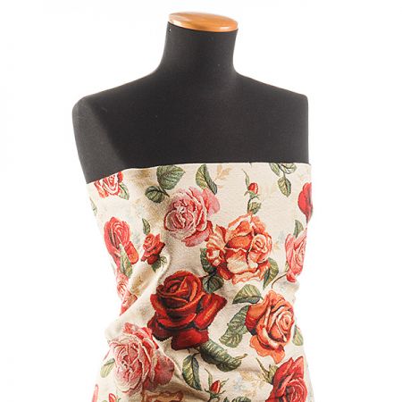 Dekorační látka růže na smetanovém podkladě