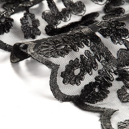 Krajka lem lurexová výšivka květy černá