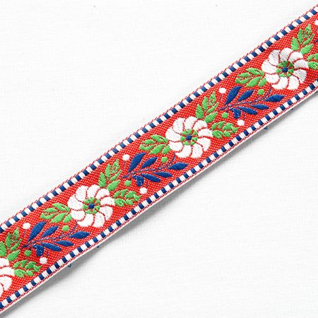 Folklórní stuha s květinovým vzorem červená 2cm
