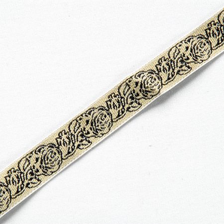 Stuha žakárová květinový vzor béžová