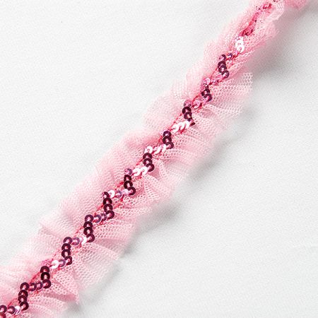 Dekorační prýmek s volánky růžový