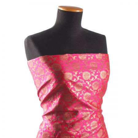 Brokát květinový vzor fuchsiovozlatý