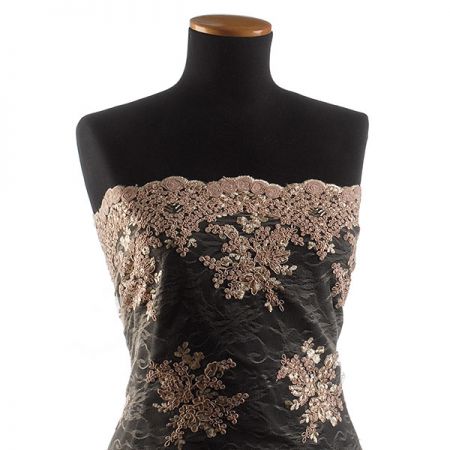 Krajka na vzorovém tylu květy béžová