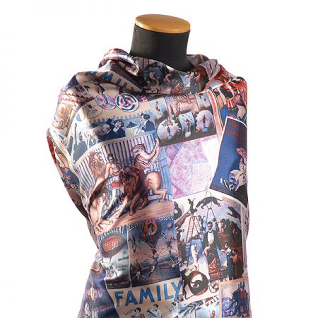 Mikado tkanina motiv vintage print fialová/modrá