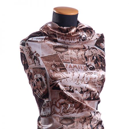 Atlas motiv vintage print  hnědá