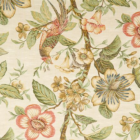 Žakárová dekorační tkanina květy ptáci