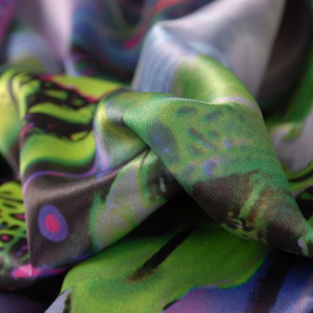 Satén fantazie v barvách zelené/pastel fialové