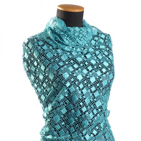 Efektní hrubá krajka geometrický motiv tyrkysová