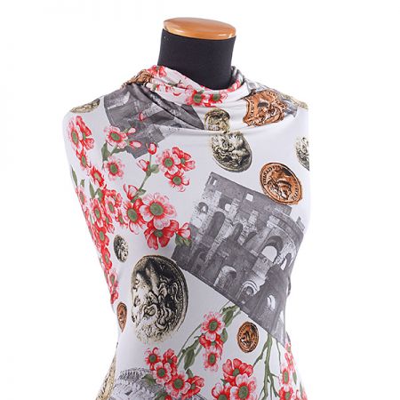 Letní úplet digitální tisk motiv mince koloseum květy