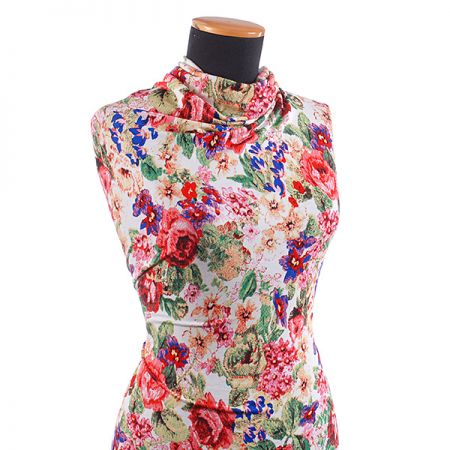 Viskozový úplet květinový motiv smetanový  II.jakost