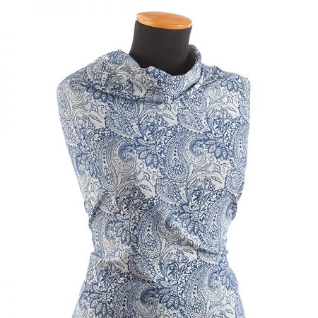 Žakárová pružná látka paisley/kašmírový vzor modrá