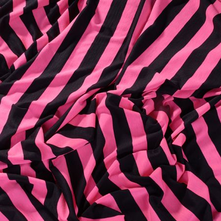 Úplet vzor proužek neon růžový/černá