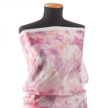 Organza tisk květin růžová/fialová
