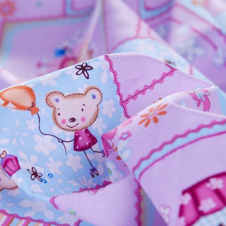 Bavlněná látka patchwork medvídci růžová/tyrkys