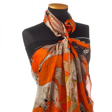 Hedvábný šifon koně oranžová/hnědá