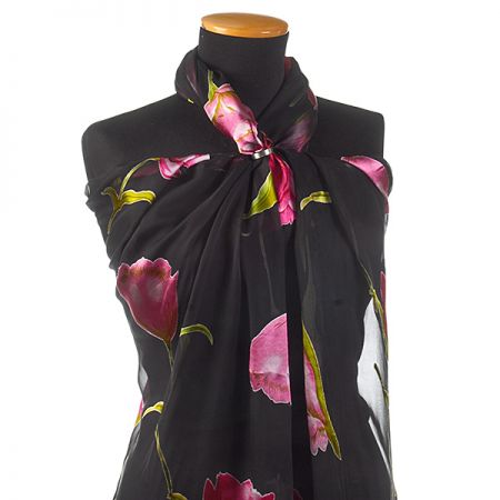 Hedvábný šifon/satén tulipány