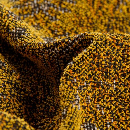 Žakárová oděvní látka secesní vzor jeřabiny žlutá