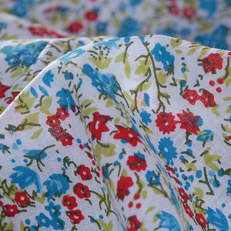 Bavlna směs kytičky červenomodrá/smetana
