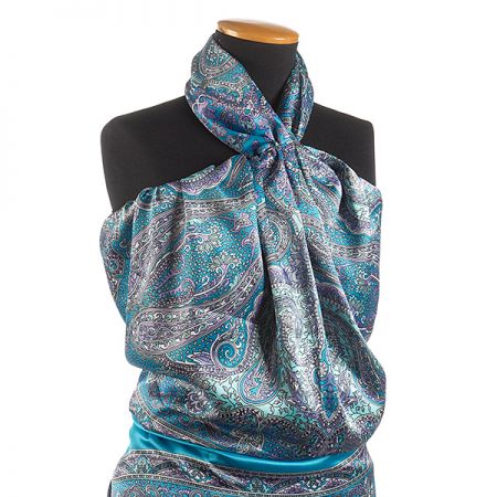 Satén nepružný motiv ornamentu modrý/fialový