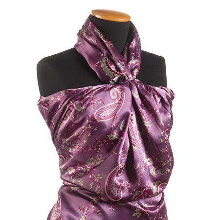 Satén vzor nepružný paisley fialový