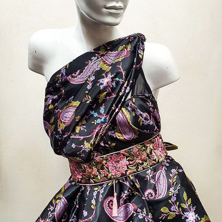 Satén nepružný motiv paisley černý