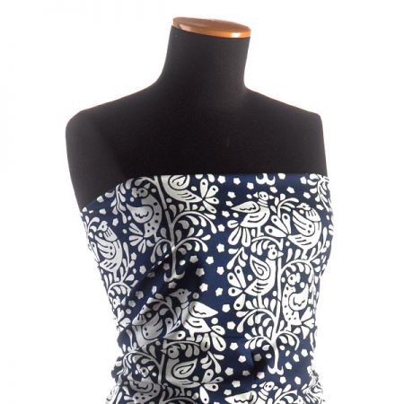 Bavlněná látka modrotisk ptáčci