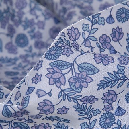 Bavlna směs kytičkový motiv modrá/smetana