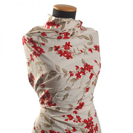 Lněná látka tisk květinový motiv