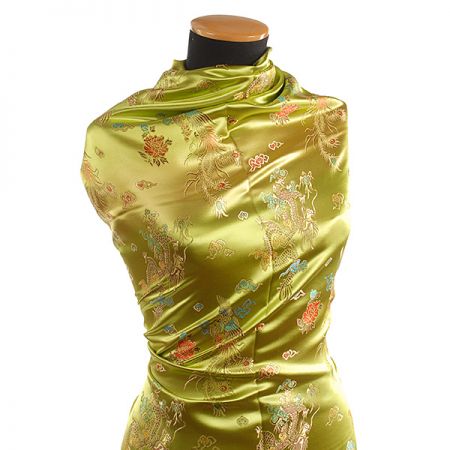 Látka brokát orientální motiv zelená