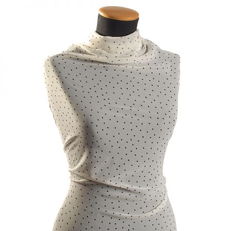 Šifon hladký vzor puntík slonová kost/tm.modrá