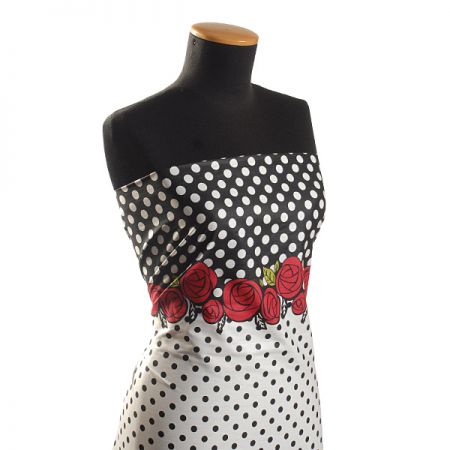 Pružná letní látka popelín puntíky/růže červená  